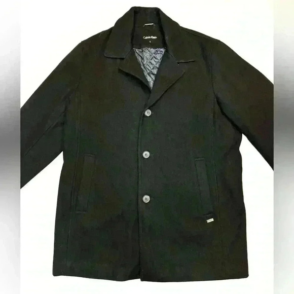 Calvin Klein Men's Classic Fit Black Wool Blend Overcoat Size- Large - Picture 1 of 9